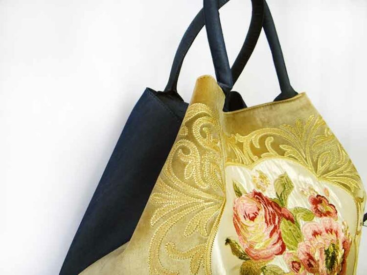sac brocard or dorer jean fleurs velours tissus details