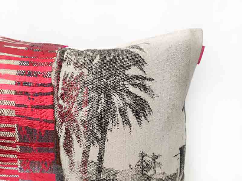 housse coussin palmier rouge detail