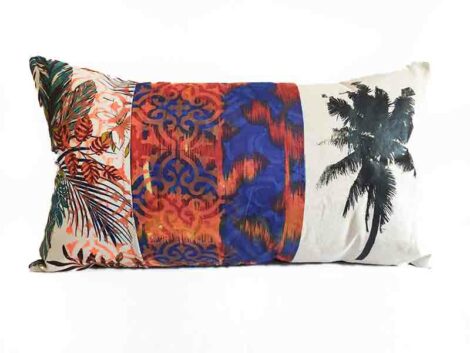 Housse de coussin palmier orange et bleu